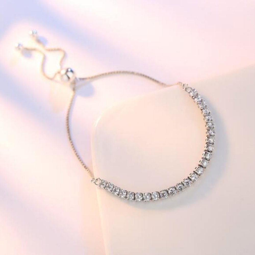 *925 Sterling Silver Diamond Tennis Net Bracelet - Picture 5 of 6